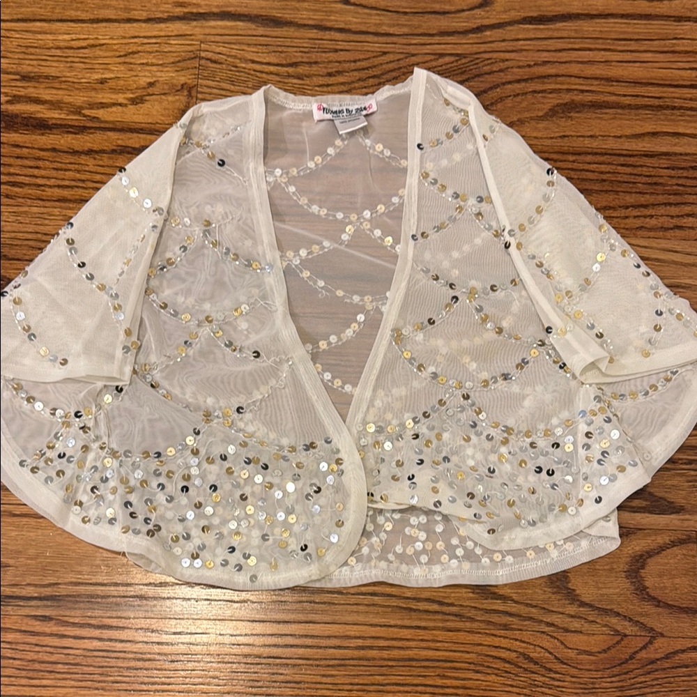 Flowers by Zoe Girls Sequin Embellished Sheer Duster Cardigan Sz L 10-12